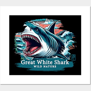 Great White Shark - WILD NATURE - GREAT WHITE SHARK -11 Posters and Art